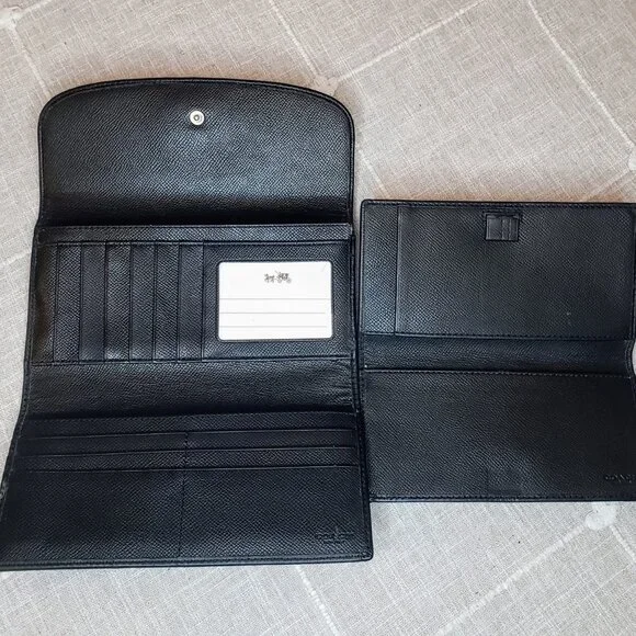 Coach Slim Trifold Wallet - Charcoal Signature Canvas and Black Leather - Picture 7 of 15